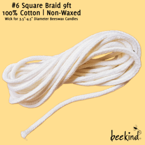 #6 Square Braid Cotton Wick for Beeswax Candles